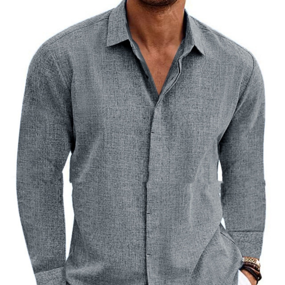 Long Sleeve T-shirt Undershirt Solid Color Long Sleeve Cotton Linen Shirt Men - Mag Max Mart