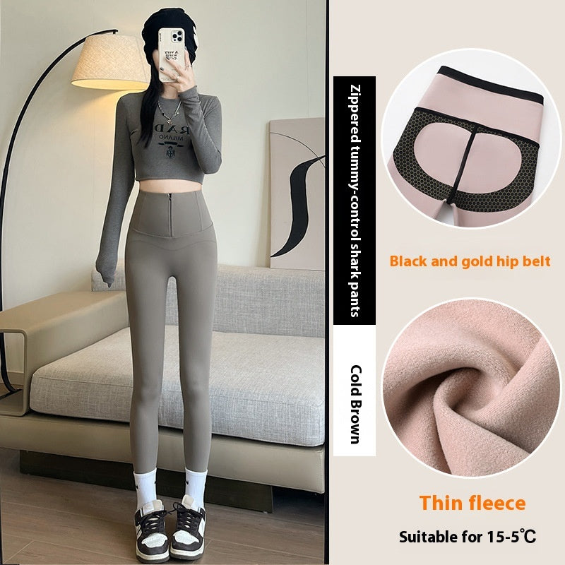 Schlanke Leggings mit hohem Bund und Reißverschluss, Bauchkontrolle, Po-Lifting