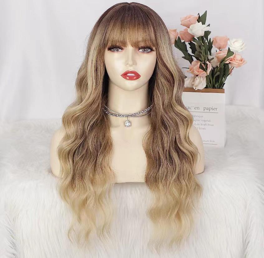 26 Inch Long Ash Blonde Wig With Bangs Natural Wavy Hair - Perfect For Daily Wear And Middle Part Style - MAGM Enterprises LLC