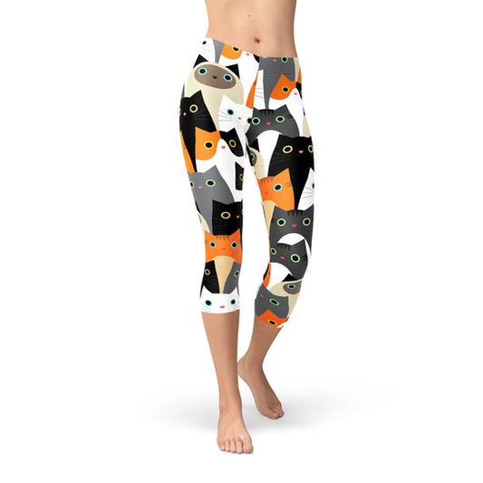 Womens All Over Print Cats Capri Leggings - MAG MAX MART