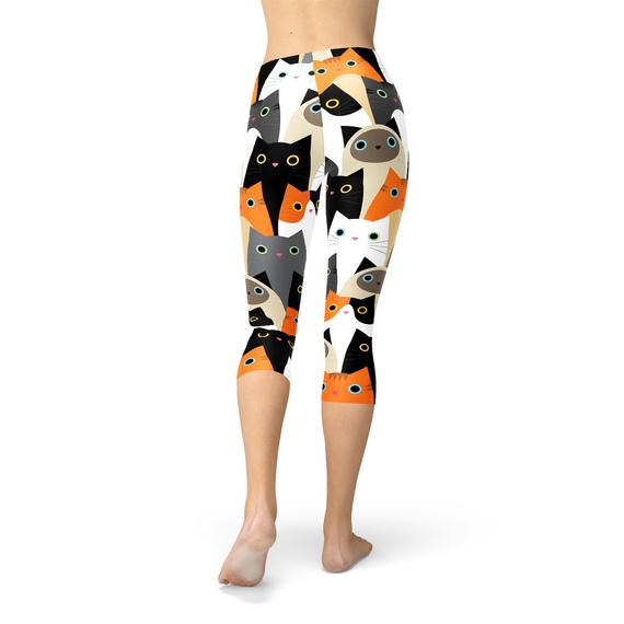 Womens All Over Print Cats Capri Leggings - MAG MAX MART