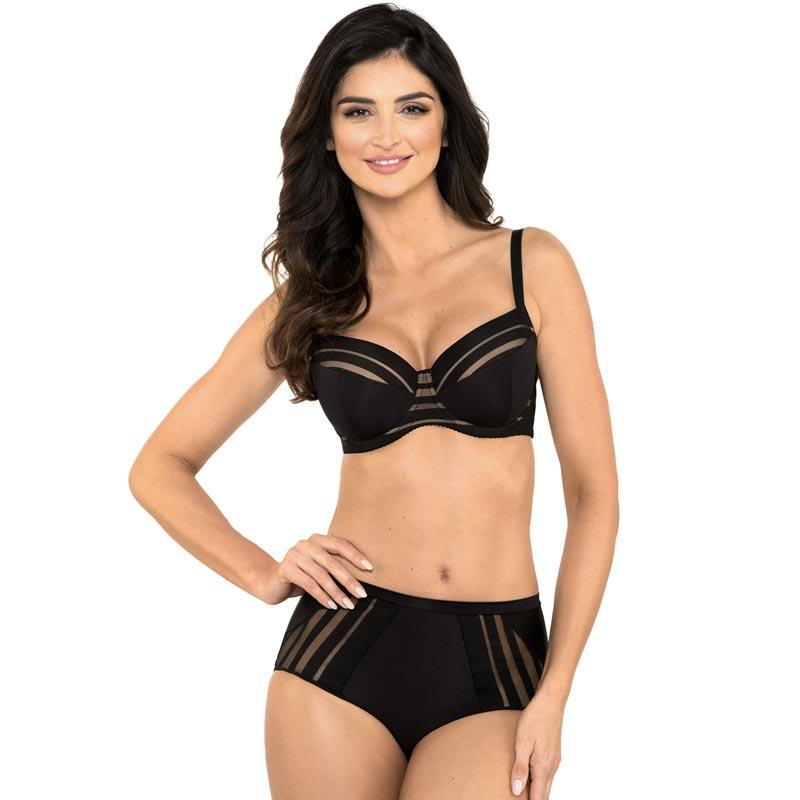 Full Figure Padded Striped Bra Gorteks Luna Black - MAGM Enterprises LLC