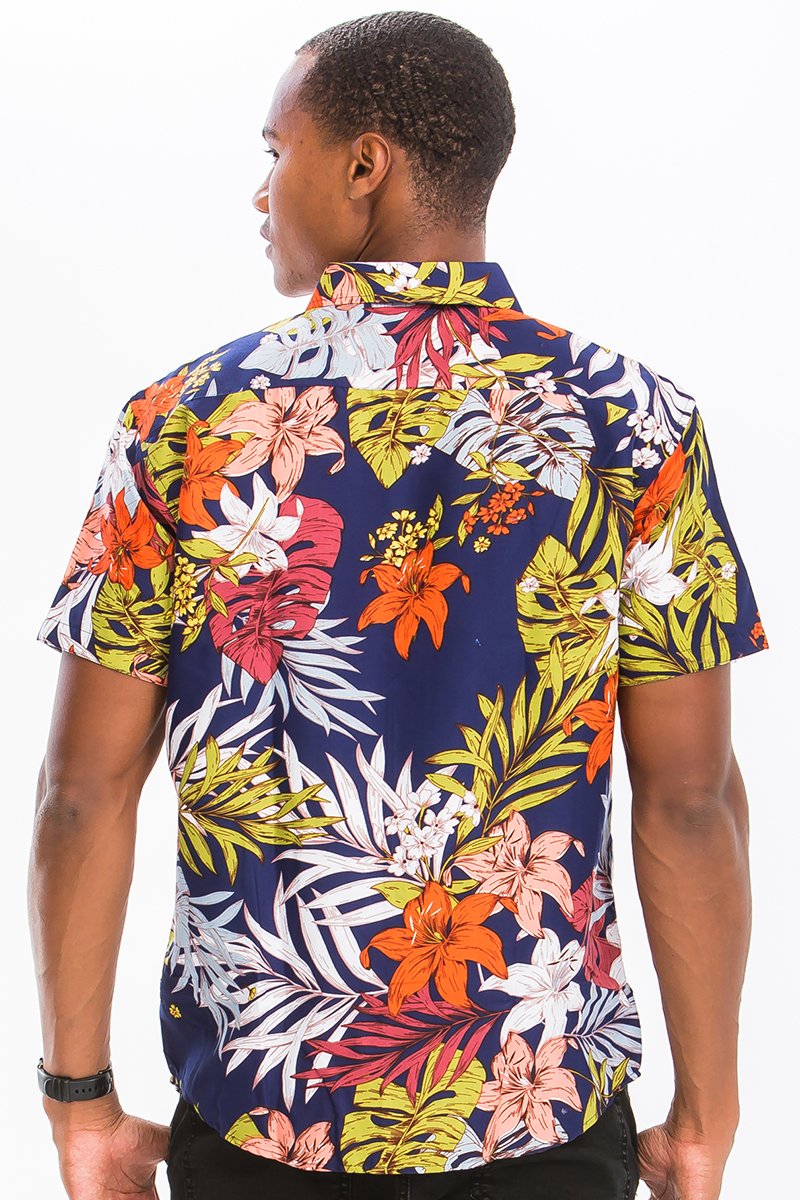 HAWAIIAN PRINT BUTTON DOWN MEN SHIRT HALF SLEEVES - Mag Max Mart