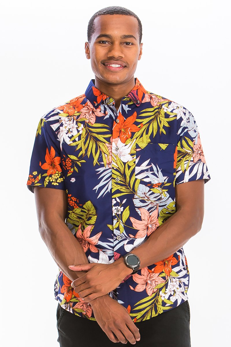 HAWAIIAN PRINT BUTTON DOWN MEN SHIRT HALF SLEEVES - Mag Max Mart